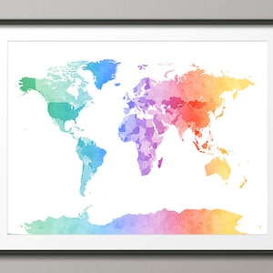 Watercolor Map of the World Map, Art Print WM (1274)