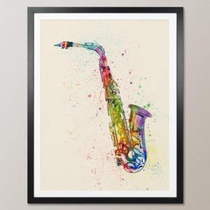 Saxophone, Abstract Watercolor Music Instrument Art Print (1997)