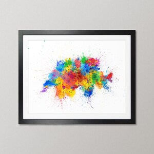 Schweiz Karte, Abstrakte Farbspritzer Kunstdruck Poster, Landschaft - SP (3106)