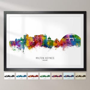 Milton Keynes Skyline England, Cityscape Painting Art Print Poster CX (30087)