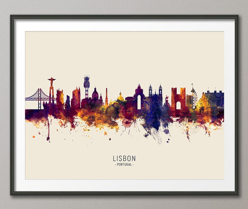 Lissabon Skyline Portugal, Stadtbild Malerei Kunstdruck Poster LS 14973 Bild 1