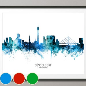 Düsseldorf Skyline Deutschland, Cityscape Art Poster Print Blue Red Green 20692 image 1