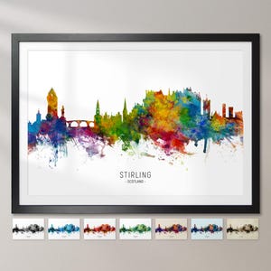 Póster con impresión artística de la silueta de Stirling, Escocia, paisaje urbano, CX (6670)