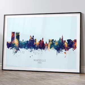 Marseille Skyline France, Cityscape Painting Art Print Poster HX (12229)