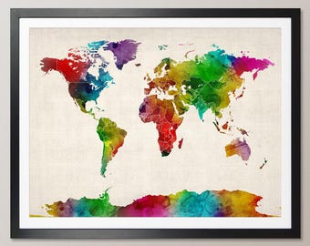 Aquarell Landkarte Weltkarte, Art Print WM (687)