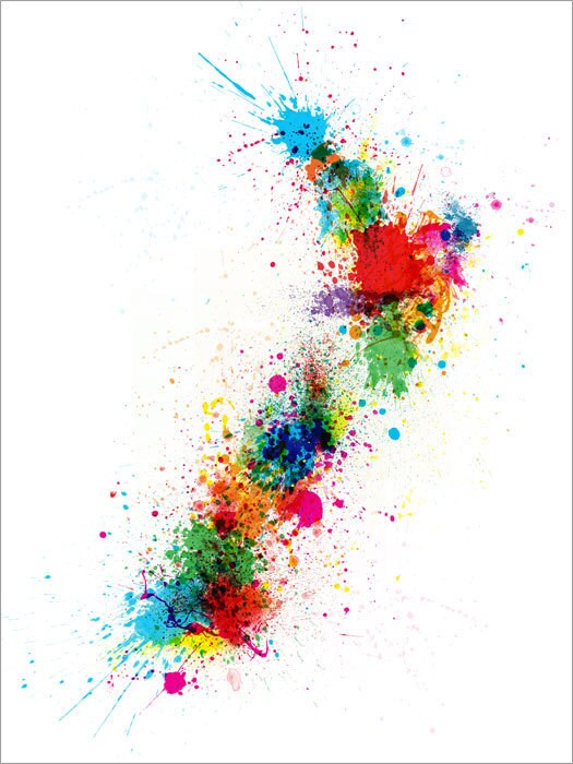 New Zealand Paint Splashes Map Art Print 769 Etsy