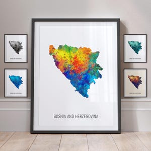 Póster con impresión artística de pintura en acuarela con mapa de Bosnia y Herzegovina MX (10789)