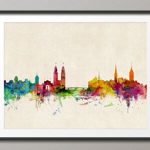 Zurich Skyline, Zurich Switzerland Cityscape Art Print 1045 image 1