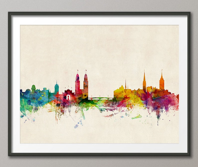 Zurich Skyline, Zurich Switzerland Cityscape Art Print 1045 image 1