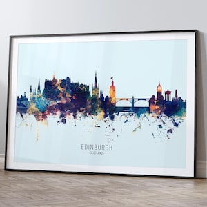 Ligne d'horizon d'Édimbourg en Écosse, affiche d'impression d'art peinture paysage urbain HX (12009)