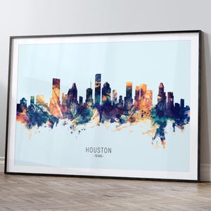 Houston Skyline Texas, Cityscape Painting Art Print Poster HX (12054)