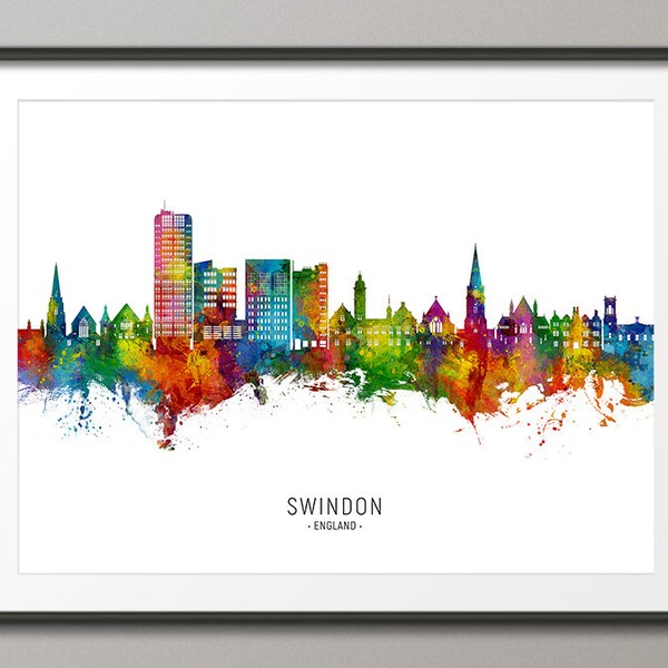 Swindon Skyline England, Cityscape Painting Art Print Poster CX (24105)