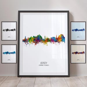 Jersey Skyline, Jersey Channel Islands Cityscape Art Print Poster Portrait PX (9823)
