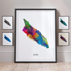 Póster con impresión artística de acuarela con mapa de Aruba MX (10773)