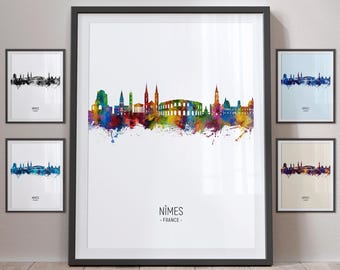 Nimes Skyline, France Cityscape Art Print Poster Portrait - PX (26232)