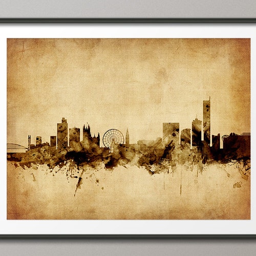 Manchester Skyline Manchester England Cityscape Art Print Etsy