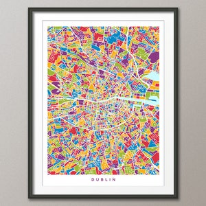 Carte de Dublin, carte de la ville de Dublin en Irlande, plan des rues de Dublin en Irlande, impression d'art (2807)