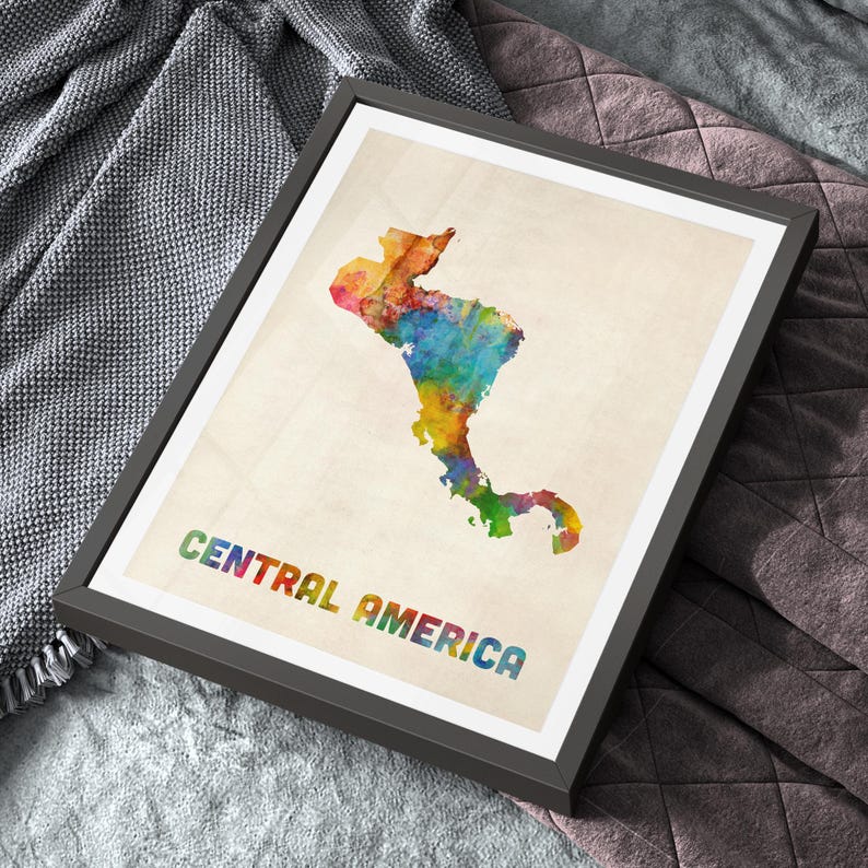 Central America Map, Watercolour Art Print Poster, Country Travel Wall ...