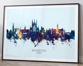 Póster con la silueta de Winchester, Inglaterra, paisaje urbano, impresión artística HX (12103)