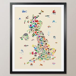 Dierenkaart van Groot-Brittannië voor kinderen en kinderen, kaart VK, kunstposter (2847)