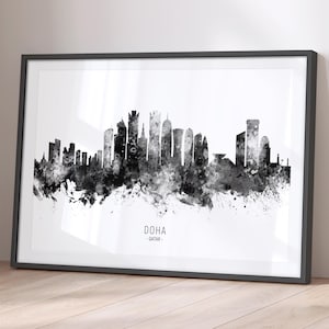 Doha Skyline Qatar, Cityscape Painting Art Print Poster BX (11612)