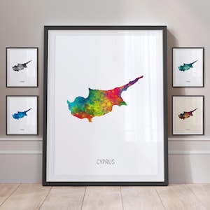 Póster con impresión artística de acuarela con mapa de Chipre MX (10812)