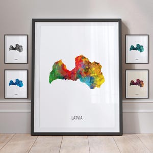 Póster con impresión artística de acuarela con mapa de Letonia MX (10869)
