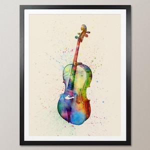 Cello, Abstract Watercolor Music Instrument Art Print (2003)