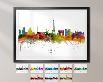 Paris Skyline France, Cityscape Art Print Poster KX (6517)