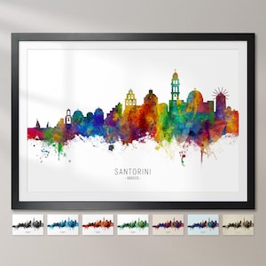 Santorini Skyline Griechenland, Stadtansicht Malerei Kunstdruck Poster CX (6665)