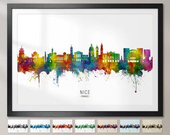 Nice Skyline France, impression d'art peinture paysage urbain Poster CX (16826)
