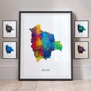Póster con impresión artística de acuarela con mapa de Bolivia (MX) (10788)
