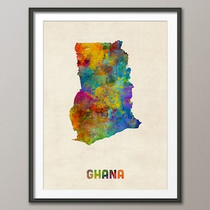 Carte aquarelle du Ghana, impression d'art (2128)