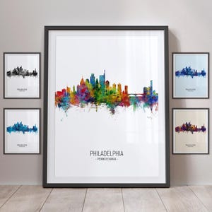 Ligne d'horizon de Philadelphie, affiche d'impression d'art paysage urbain de Philadelphie en Pennsylvanie, portrait PX (6769)