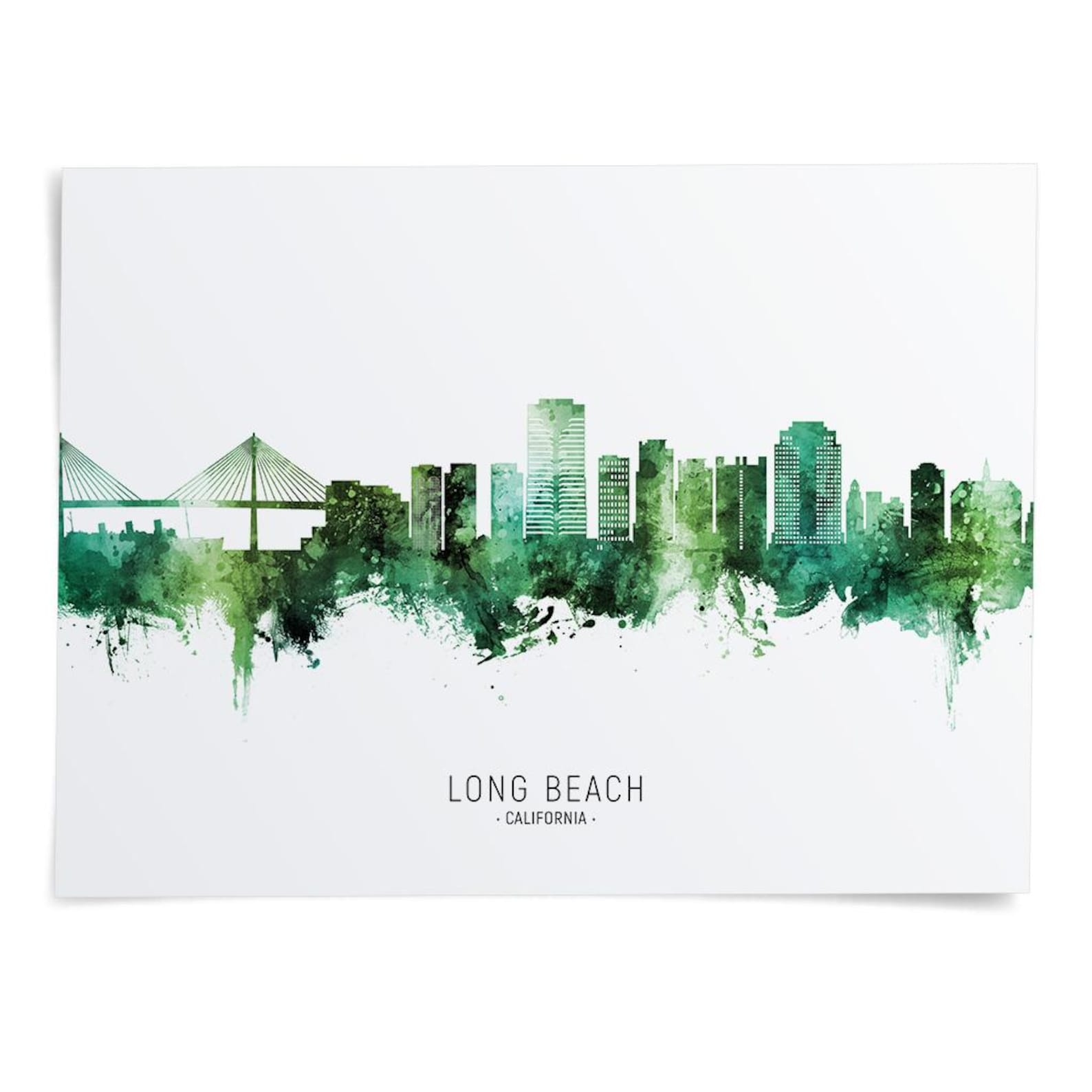 Long Beach Skyline California, Cityscape Painting Art Print Poster CX ...