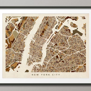 New York City Map Straßen Karte USA, Kunstdruck (440)