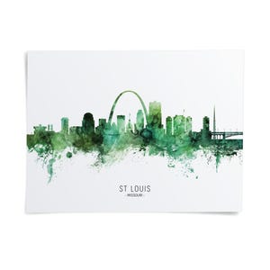 the skyline of St. Louis, Missouri, with the iconic Gateway Arch and other notable structures in the background.