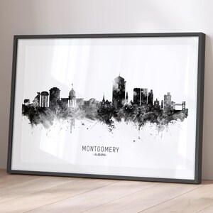 Montgomery Skyline Alabama, Poster impression d'art peinture paysage urbain BX (11717)