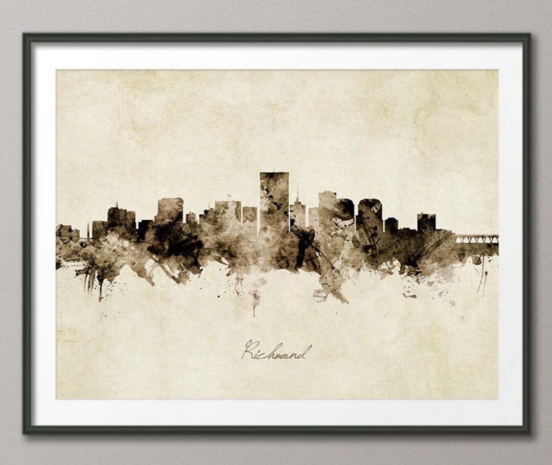 Richmond Skyline Virginia, Cityscape Art Print Poster Vintage Sepia ...
