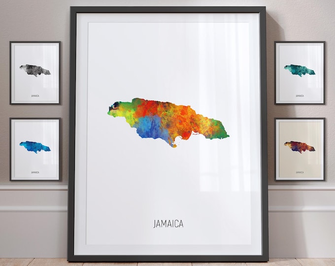 Jamaica Map, Watercolour Painting Art Print Poster, Portrait - MX (10860)