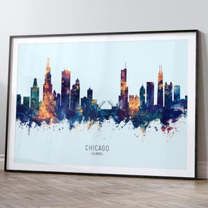 Chicago Skyline Illinois, Stadtansicht Malerei Kunstdruck Poster HX (12004)