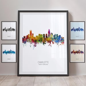 Charlotte Skyline, Charlotte North Carolina Cityscape Art Print Poster Portrait PX (4983)