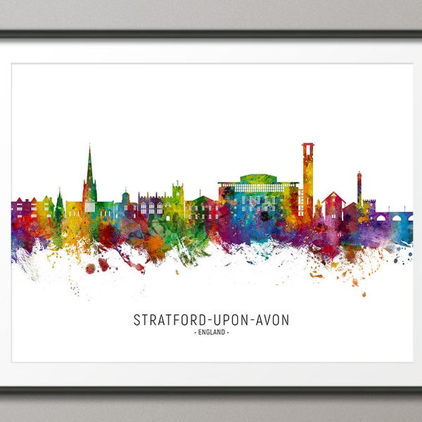 Stratford-upon-Avon Skyline England, Cityscape Painting Art Print Poster CX (24427)