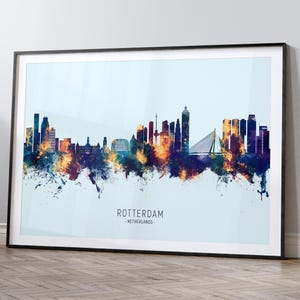 Rotterdam skyline Nederland, stadsgezicht schilderij kunstafdruk poster HX (28302)