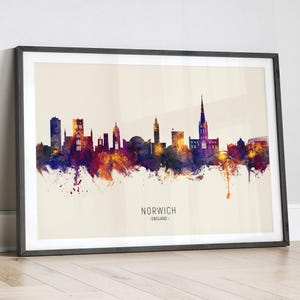 Norwich Skyline England, Cityscape Painting Art Print Poster LX (15936)