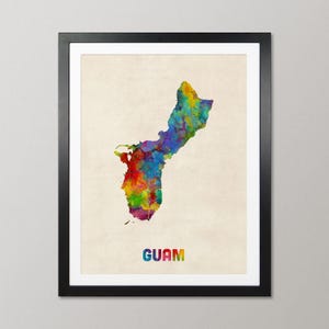 Guam Karte, Aquarell Kunstdruck Poster, Landreise Wanddekoration - JM (2402)