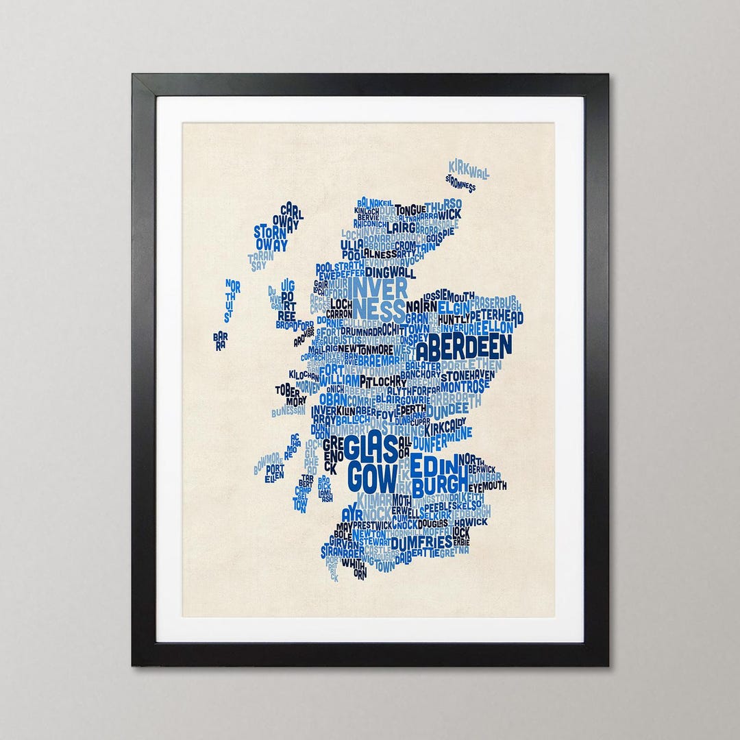 Scotland Names Lettering Scotland Typography Map, City and Town Names, Text Art Print Poster ...