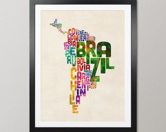 South America Map, Central and Latin America Typography Text Map, Art Print - TM (1768)