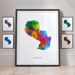Paraguay Map, Watercolour Painting Art Print Poster MX (10911)