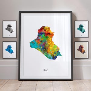 Póster con impresión artística de acuarela con mapa de Irak (MX) (10853)